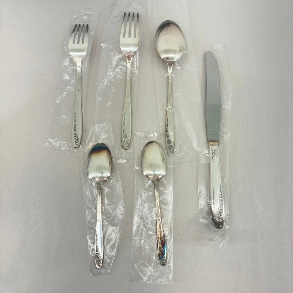Wm Rogers Starlight Rose Silverplate (4) 6 Pc Place Setting Flatware Lot Vintage